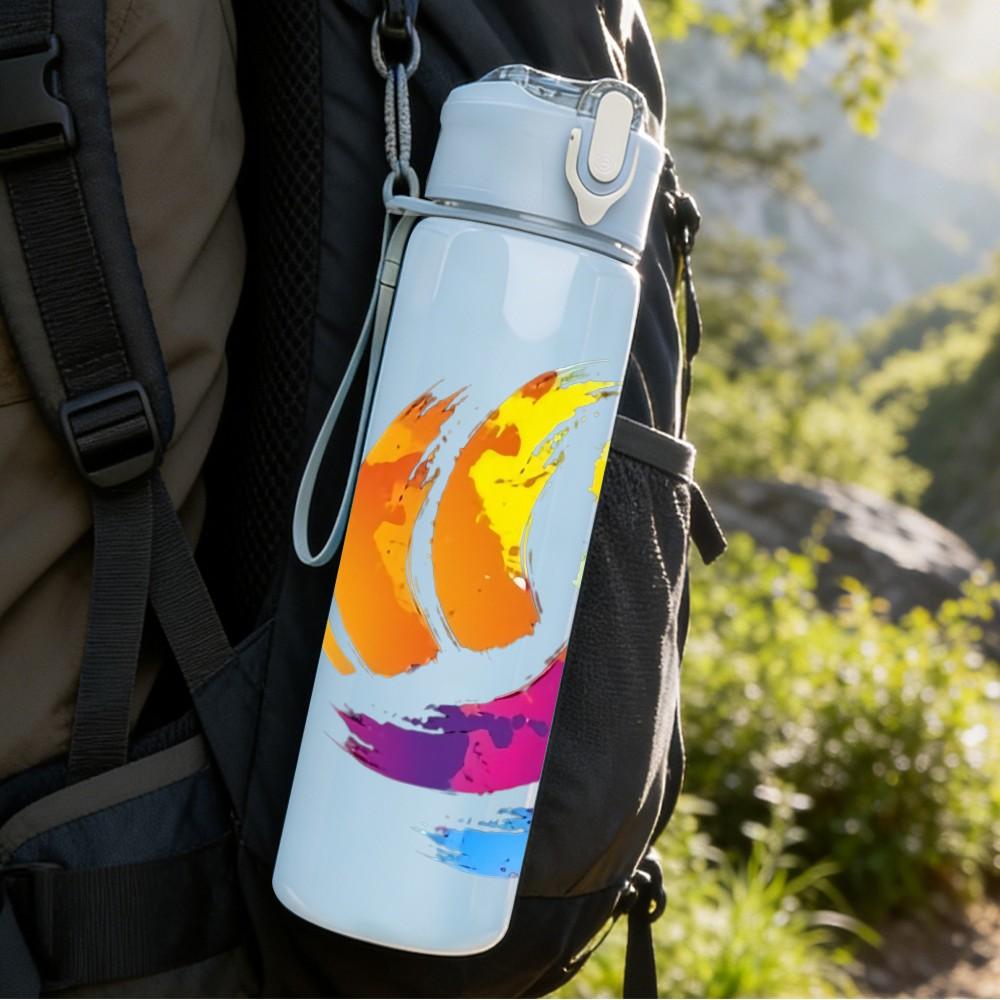 1PC Colorful Volleyball Sport Print 750ml Color Plastic Sports Water Bottle Leakproof Flip Straw Lid Suitable for Sports Office Home Use