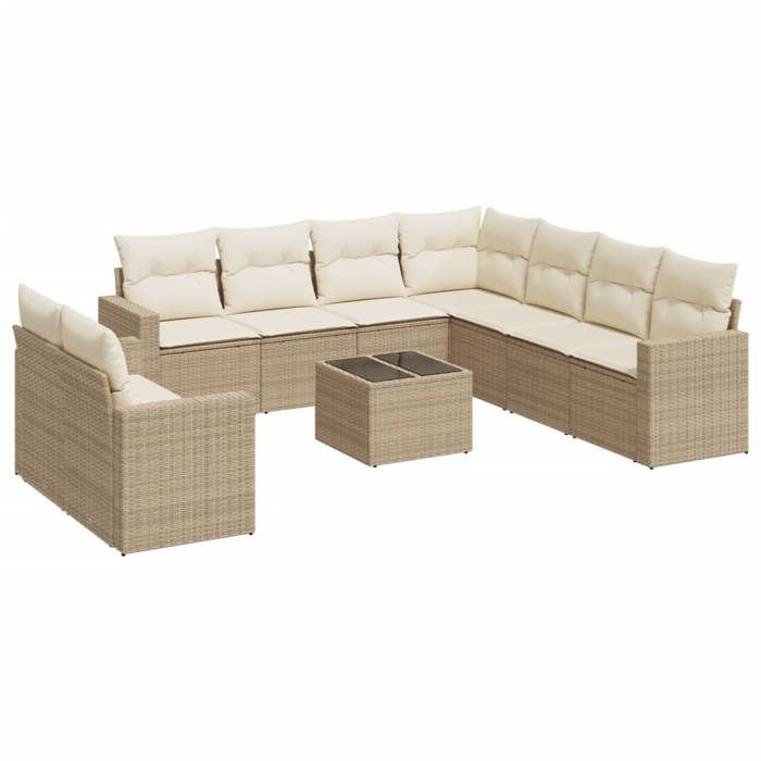 VidaXL Garden Lounge Set with Cushions 10 Pcs Beige Braided Resin 3251495