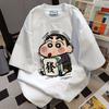 Summer loose short-sleeve T-shirt for women, pure cotton cute American style Crayon Shin-chan cartoon print base shirt