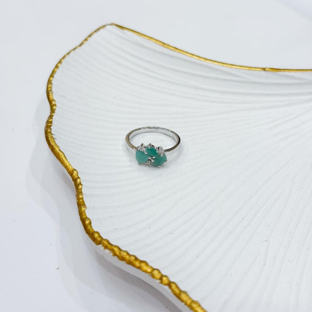 Silver Ring with Natural Emerald, Cubic Zirconia, Weight of the Product 2.4 G (2172291)
