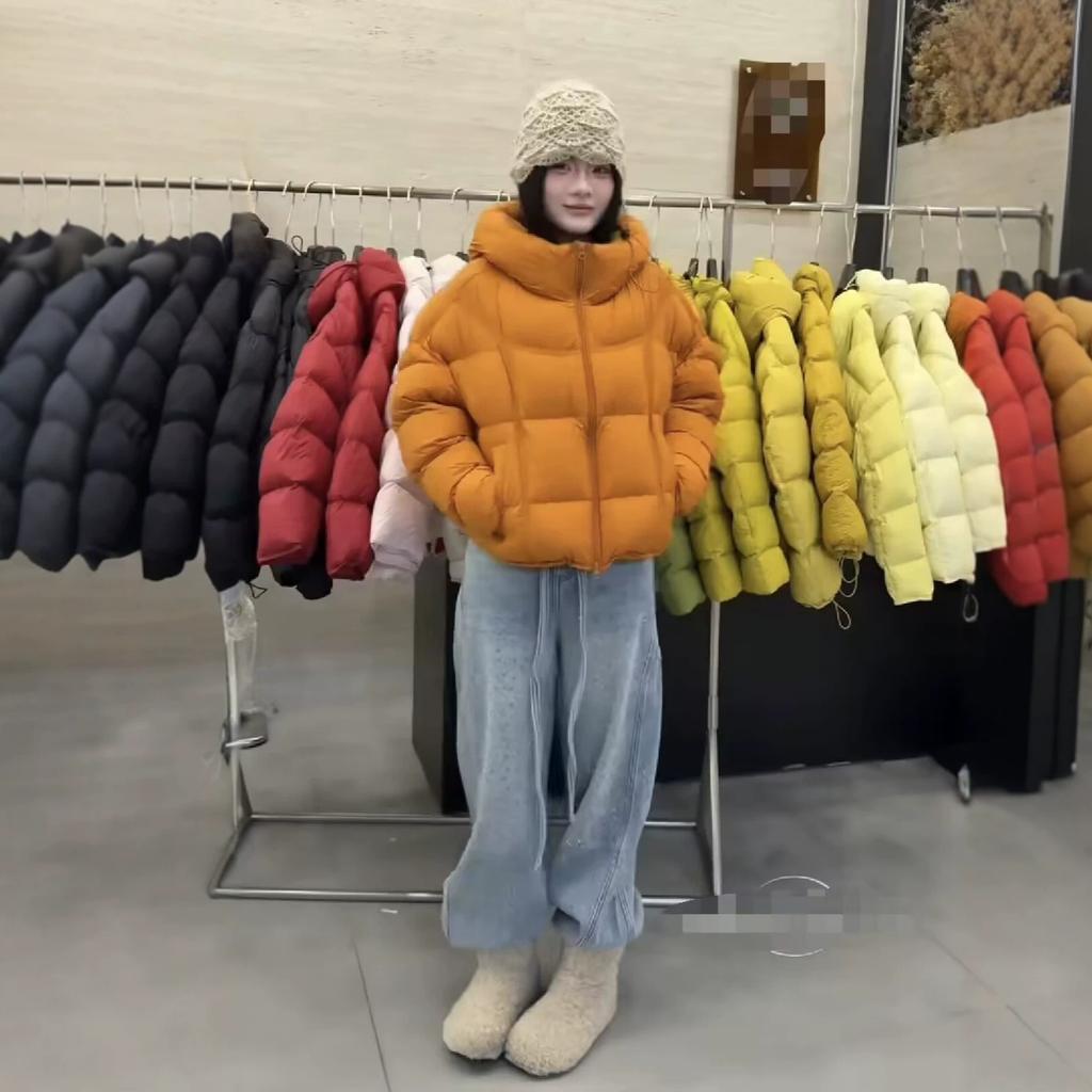 Shell fluffy hooded short down jacket women's winter new ribs hooded loose versatile temperament coat