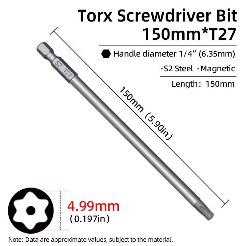 Magnetischer Torx-Schraubendreher-Bit, 150 mm, T6–T40, 1/4 Zoll Sechskantschaft, hohles Pflaumenblütenloch, Sicherheitsbits, S2-Stahl, elektrische Handwerkzeuge