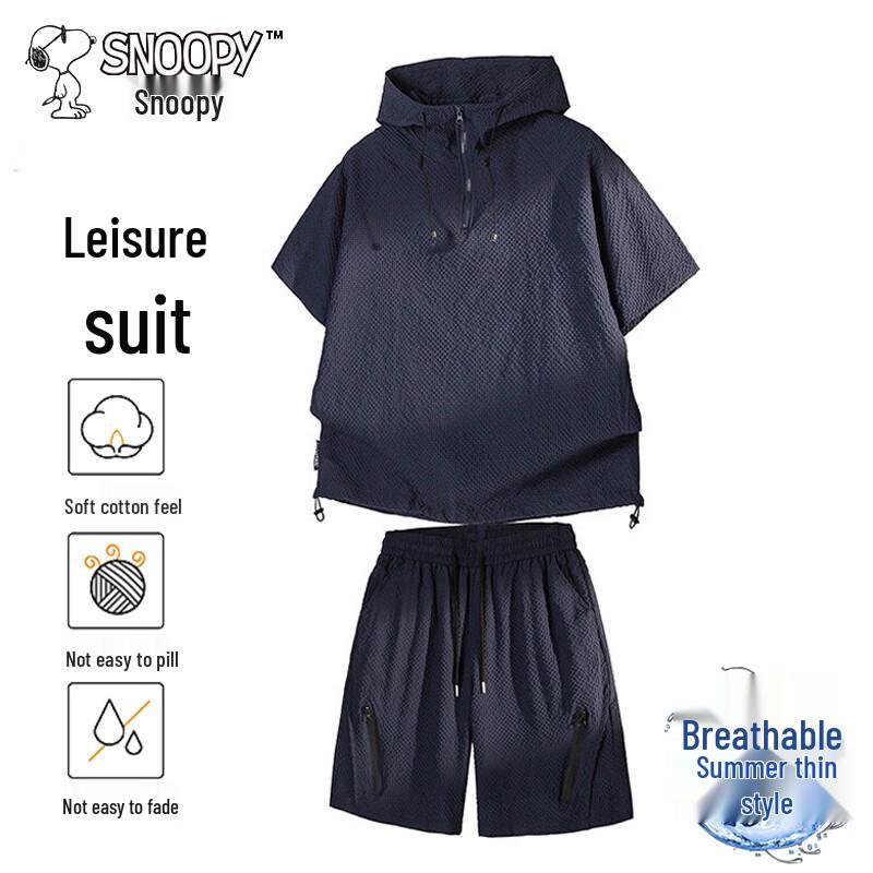 SNOOPY Men s Casual Summer Hooded T-Shirt & Shorts Set 3XL
