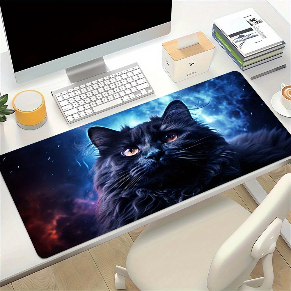 1pc Large Gaming Mouse Pad, UV Reactive Non-Slip Desk Mat, Washable PolyesterMystical, Cat, AuraComputer Pad with Vibrant Game Machine Print