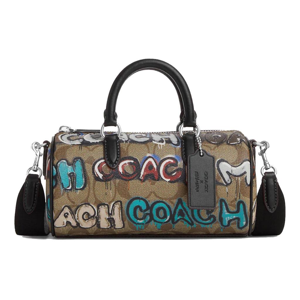 Coach X Mint X Serf Collaboration Lacey 19 Letter Graffiti Classic Monogram Hardware Canvas And Leather Boston Bag Women Handbags Khaki CM094-SVOT8