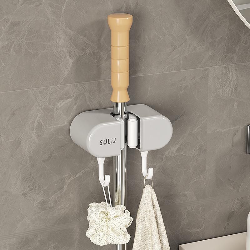 Punch-Free Wall Mount Mop Clip - Strong Buckle for Bathroom Storage