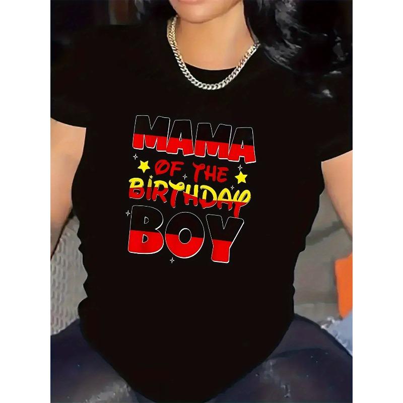 

European sizes Mama of the Birthday Black T-Shirt - Stylish Red & White Graphic Design Indoor & Outdoor Use Birthday Shirts 4XL