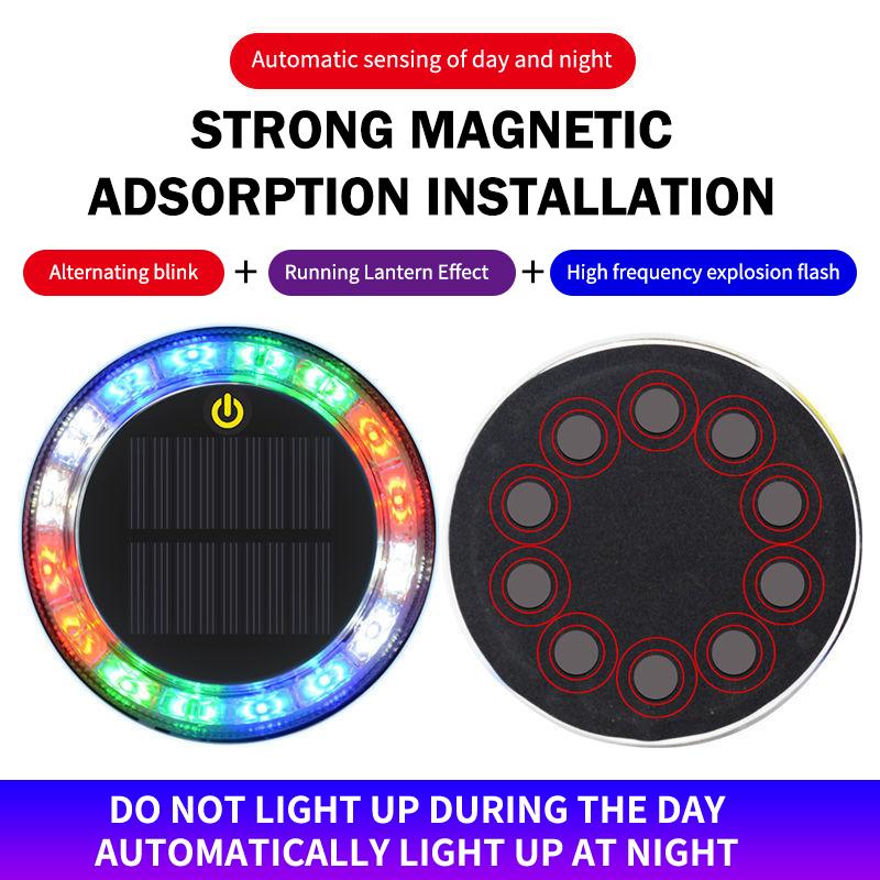 Led Solar Strobe Warning Light Rgb Colorful Night Safety Taillight Flashing Lamp For Cars Trucks Motorcycle Safety Warning