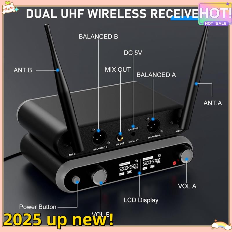 

Classy-Wireless Microphone System Handheld Dynamic Microphones, Dual Wireless UHF Channels, 330Ft Range, Microphone For Karaoke