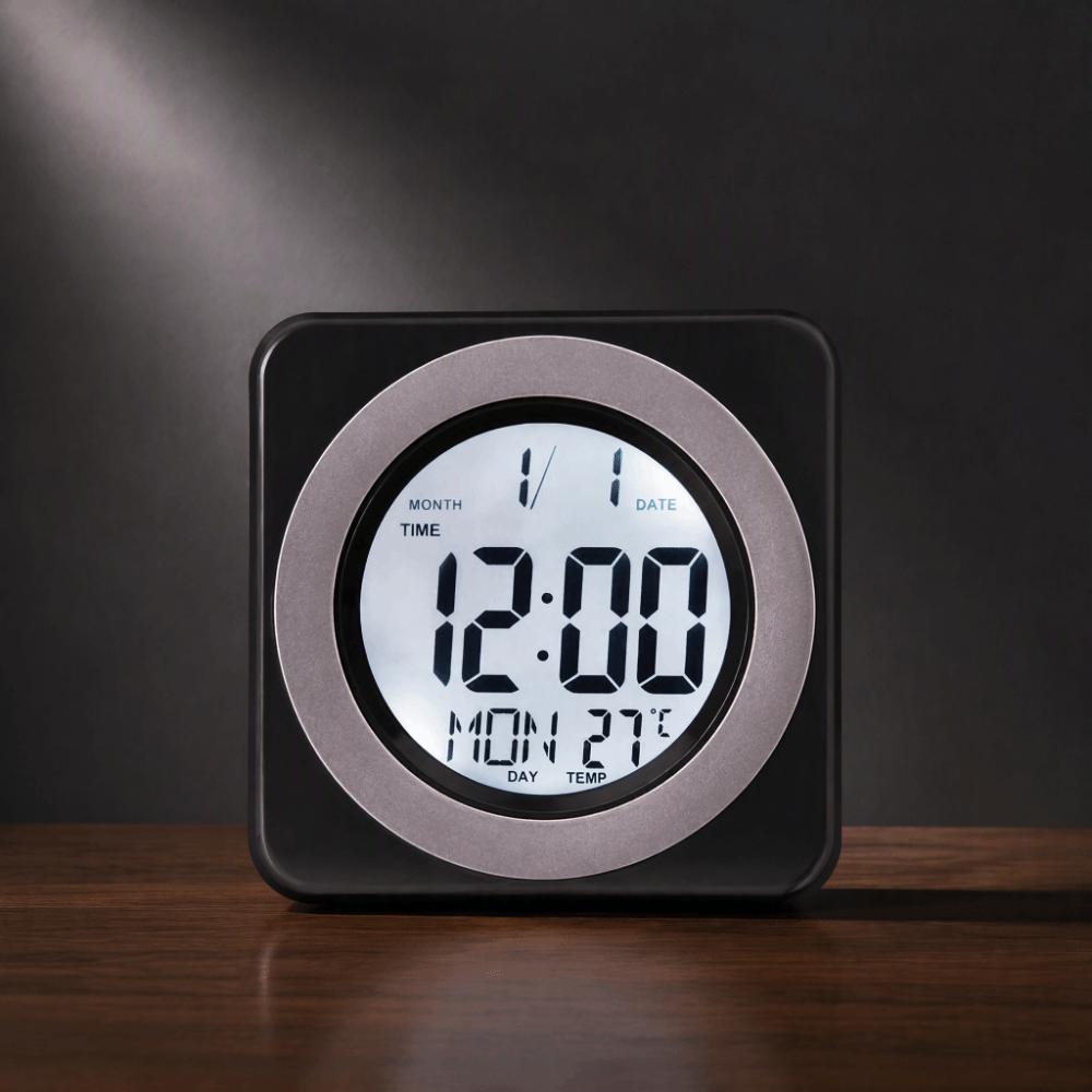 ABS Voice Control Clock Calendar Display Squared Alarm Clock Digital Electronic Clock Office Desk