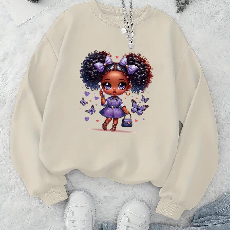 Women s Simple Printed Crew Neck Hoodie, Classic Pattern & Versatile, All-Season S