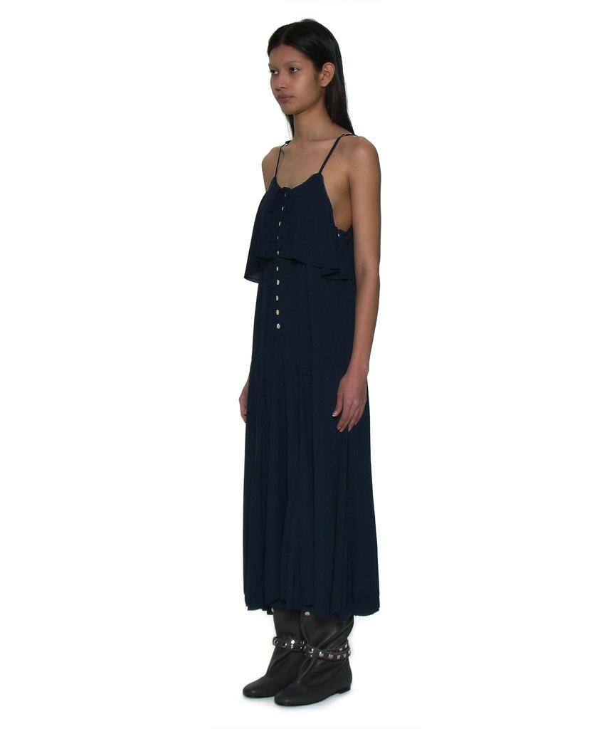 Partimento Woman Ruffle Lace Trim Flare Slip Dress_Navy