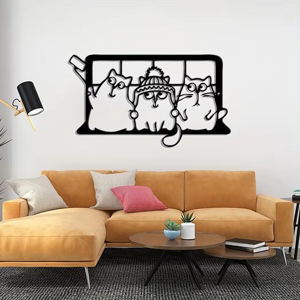 1 szt. Metalowa sztuka ścienna z kotem, duży znak z motywem kota Selfie, ozdoba do wystroju domu, idealny prezent dla miłośników kotów, wyjątkowa dekoracja kota