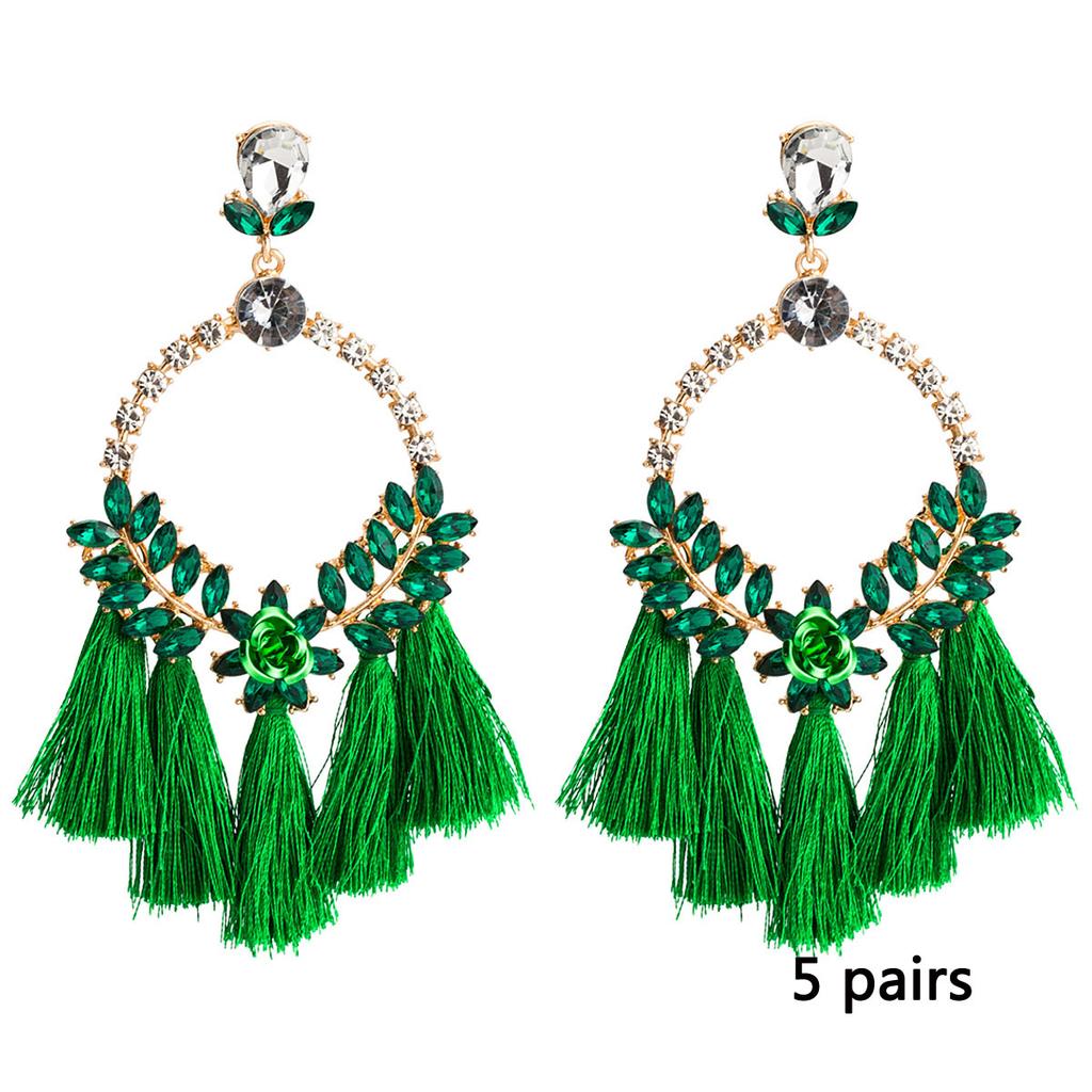 Women's Earring Exaggerated Flowers with Diamonds Tassel Acrylic Earrings Bohemian Temperament Female Earrings
