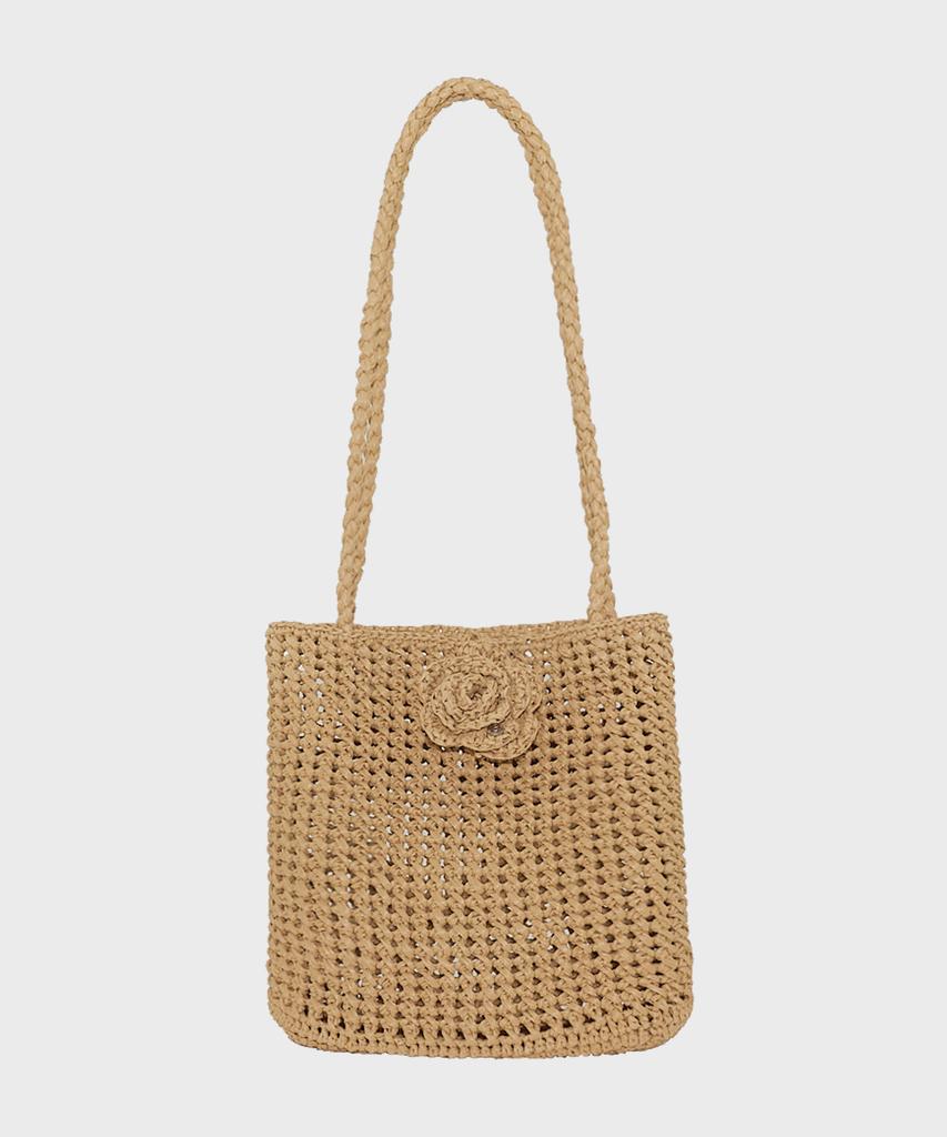 Slowslowly Camellia Handmade Crochet Raffia Shoulder Bag _ Natural Beige