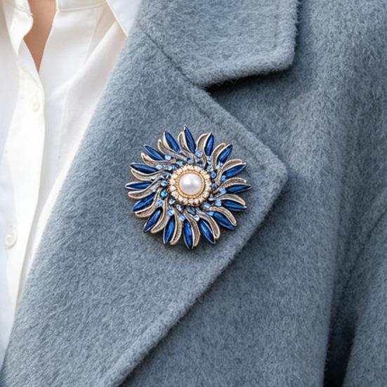Rhinestone Floral Badge Retro Sunflower Brooch Pin, Lapel Pin with Faux Pearl Pearl, Metal Flower for Women, Clothing Accessories Women