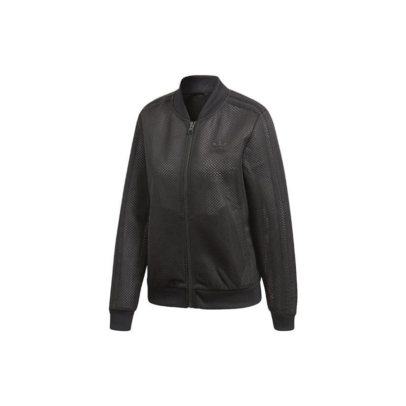 Adidas Originals Letter Logo Mesh Stand Collar Jacket Women Black CV5798 M