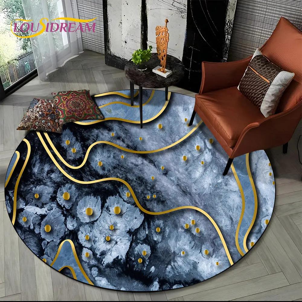 HD Colour Gold Nordic Marble Splendid Round Area Rug,Carpet for Living Room Bedroom Sofa Playroom Decor,kids Non Slip Floor Mat