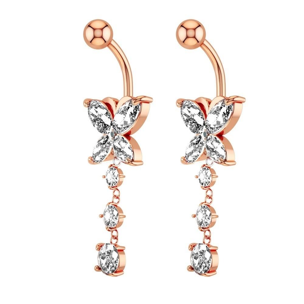 Butterfly Zircon Navel Ring Stainless Steel Belly Button Ring Body Piercing Jewelry  Gift