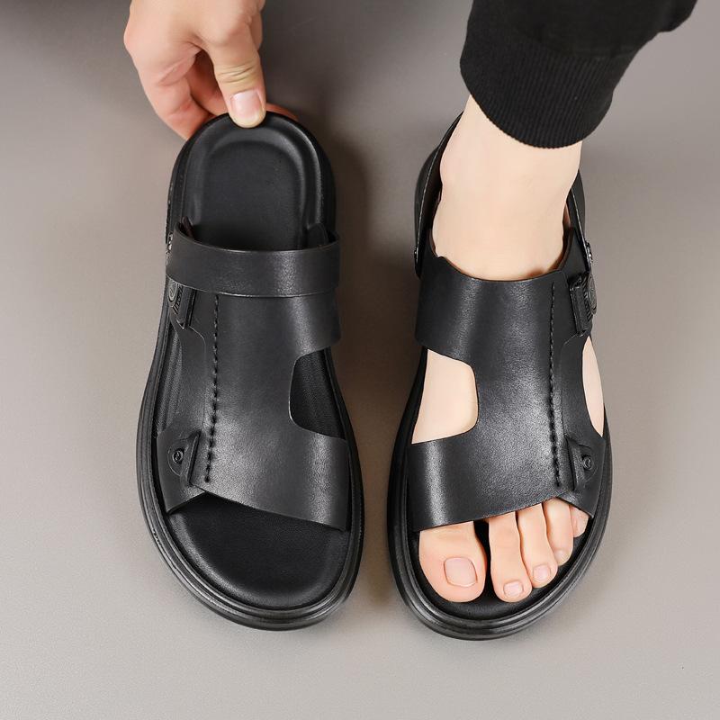 Summer new first-layer cowhide men's beach shoes genuine leather men's leather sandals slippers outdoor sandals breathable men's shoes