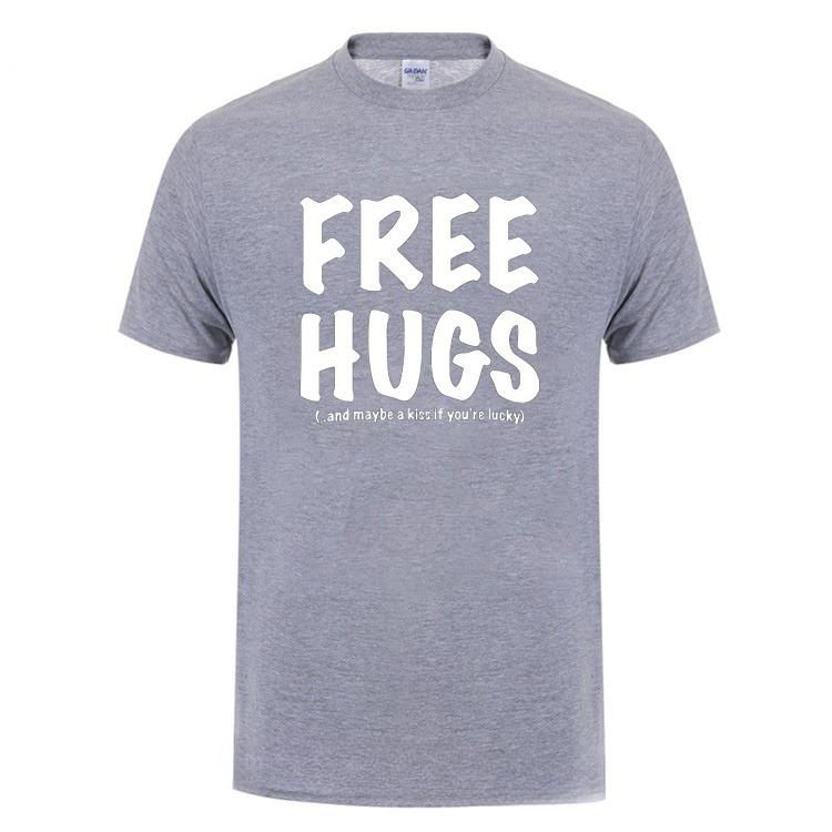 Free Hugs Printing T Shirt for Men Male Summer Tops Tee O Neck Short Sleeve Fashion Cotton T-Shirt Tshirt Man Brand Clothing