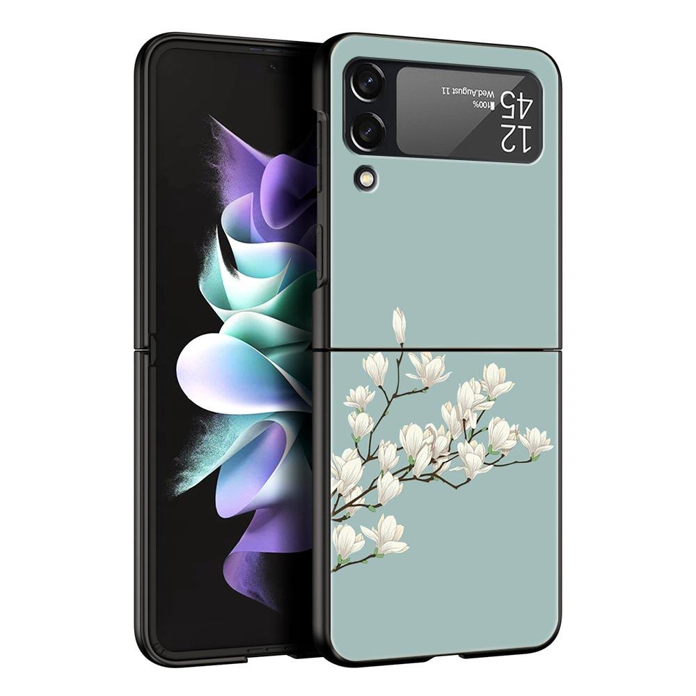 Flower Phone Case For Samsung Galaxy Z Flip3 Flip4 Flip5 PC Bumper Shell For Z Flip 3 4 5 Black Hard Folding Back Cover
