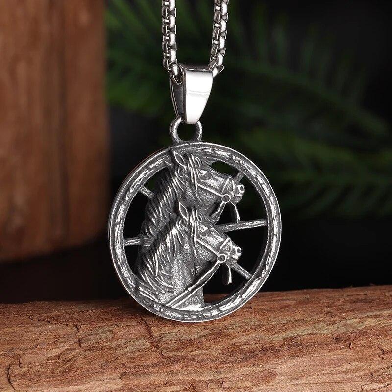 Collana con ciondolo a forma di testa di toro nordico punk retrò per uomo, gioielli classici con personalità animale