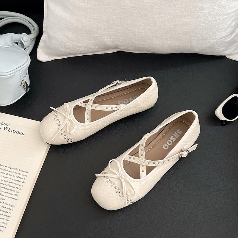 

Soft-soled ballet shoes retro cross-strapped bow Mary Jane shoes shallow mouth flat-soled single shoes women 40