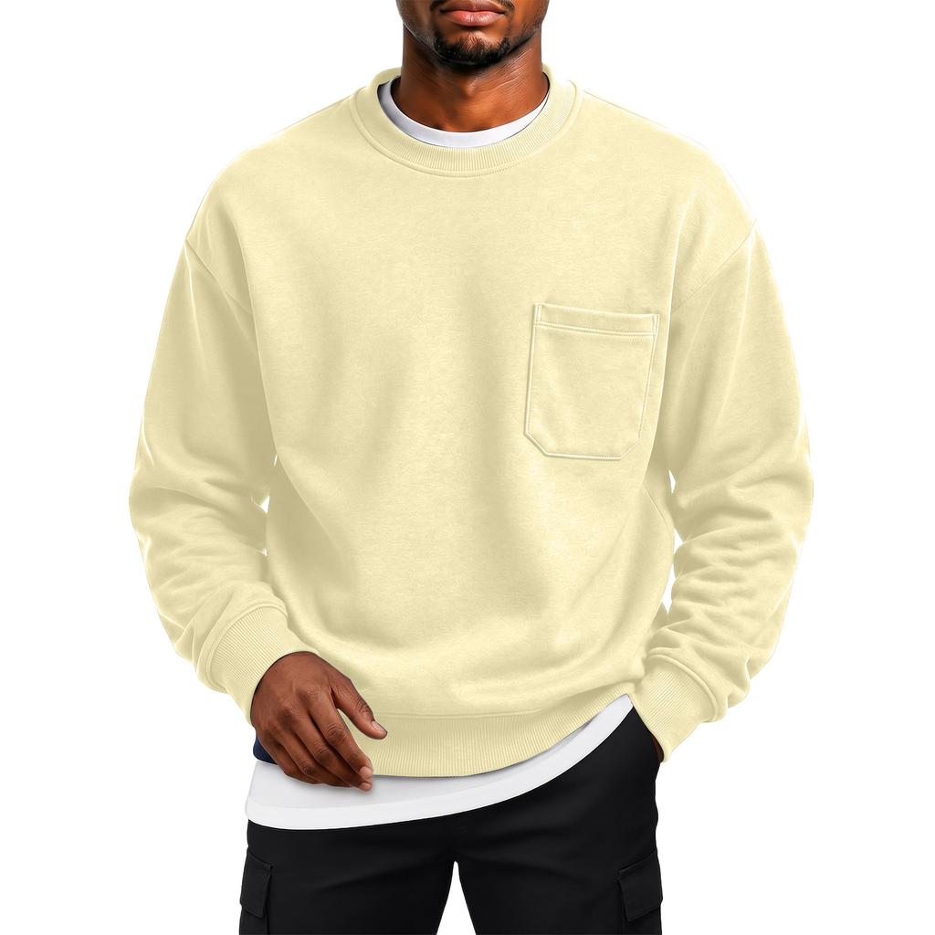 Men's Color -Lined Long Sleeve Neck Sweatshirt with Pocket for Fall and Winter