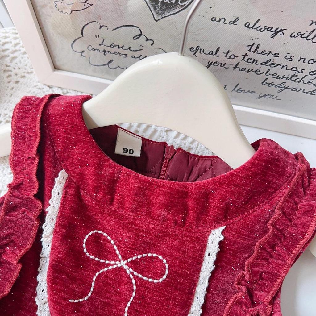 Girls' Winter Velvet Bow Dress - AWB106