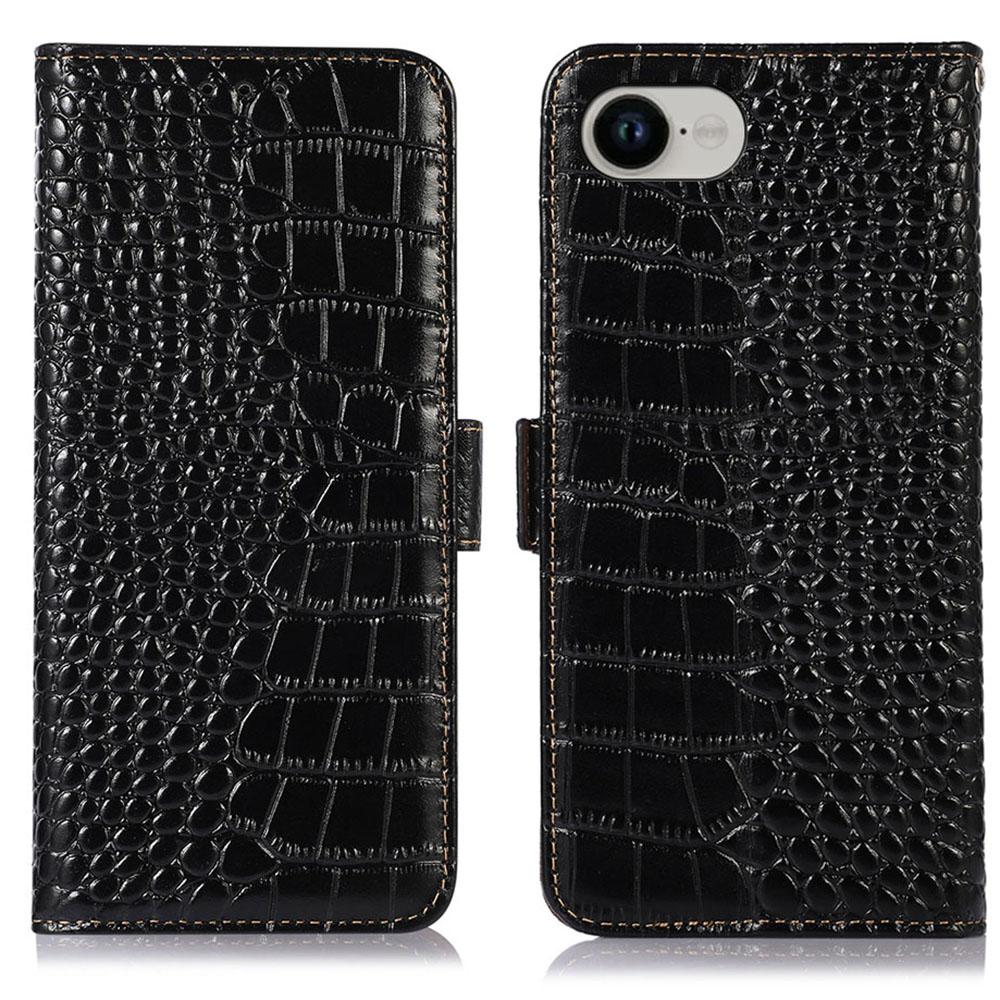 For iPhone 16e Case RFID Blocking Wallet Flip Genuine Cow Leather Phone Cover
