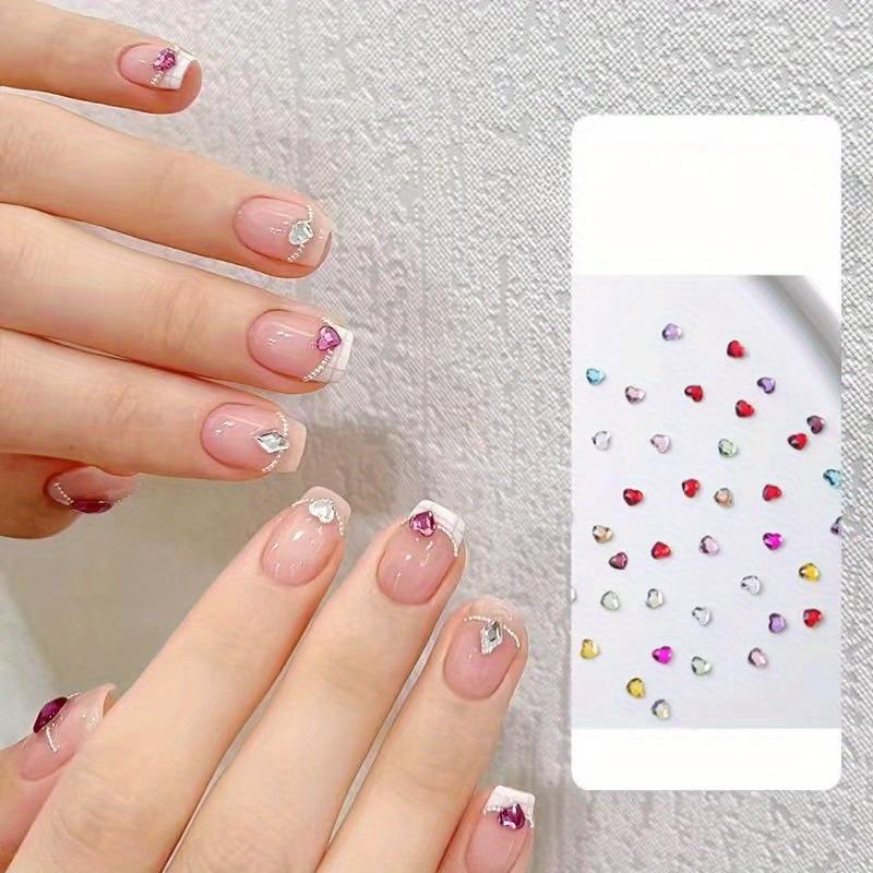50PCS Mini Love Heart Diamond Nail Decoration Super Sparkling Flat Bottom Diamond Colorful Small Peach Heart Explosion Spark