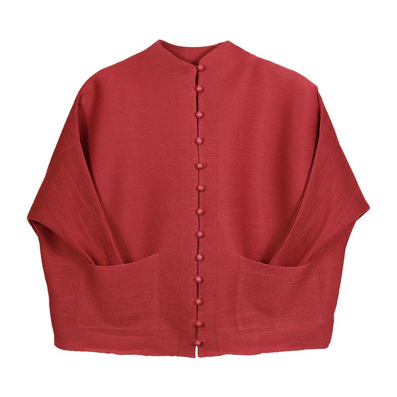 Miyake Frühjahr 2025 Damen Uni-Farbe Cardigan Knopfleiste Langarm Top