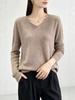Women's 100% Pure Wool V-Neck Loose Knit Sweater - Solid Color Autumn/Winter Basic Layer