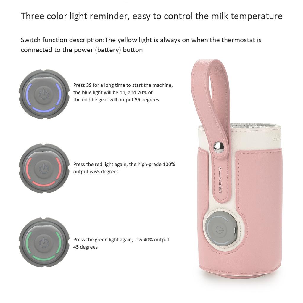 Portable Baby Bottle Warmer 3 Levels Constant Temperature Warming for Breastfeeding Night Feeding