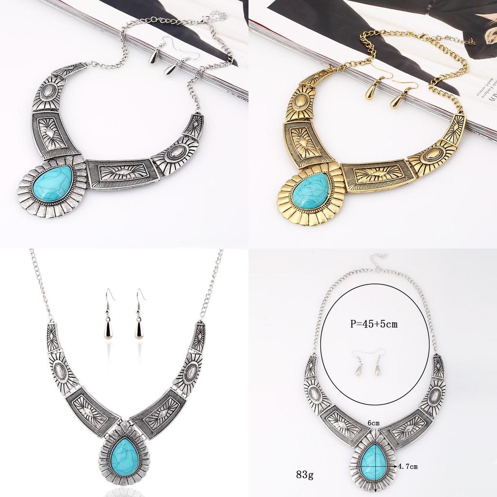 Retro Geometriskt Legeringshalsband Med Vattendroppshänge För Modefans