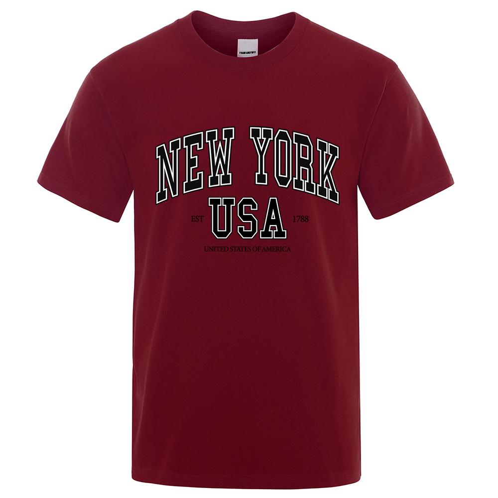 New York Usa Est 1788 Street City Letter Tops Men O-Neck Shirt Summer Loose Clothing Loose Cotton Oversize Tshirt Hip Hop Tops