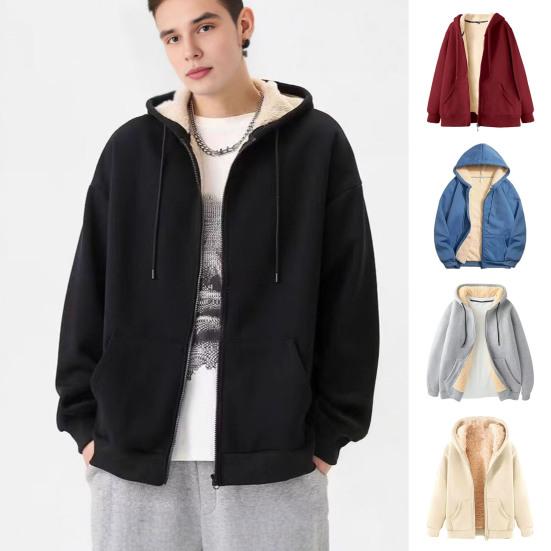 Fleece Thickened Hoodies Women Solid Color Zip Up Warm Lined