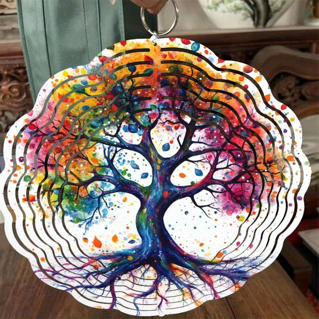 Vibrant Life Strom Kovová Zvonkohra - Barevné Abstraktní Zahradní Umění s Visícími Ozdobami, Vnitřní/Venkovní Dekorace (Závěs na zeď nebo na terasu)