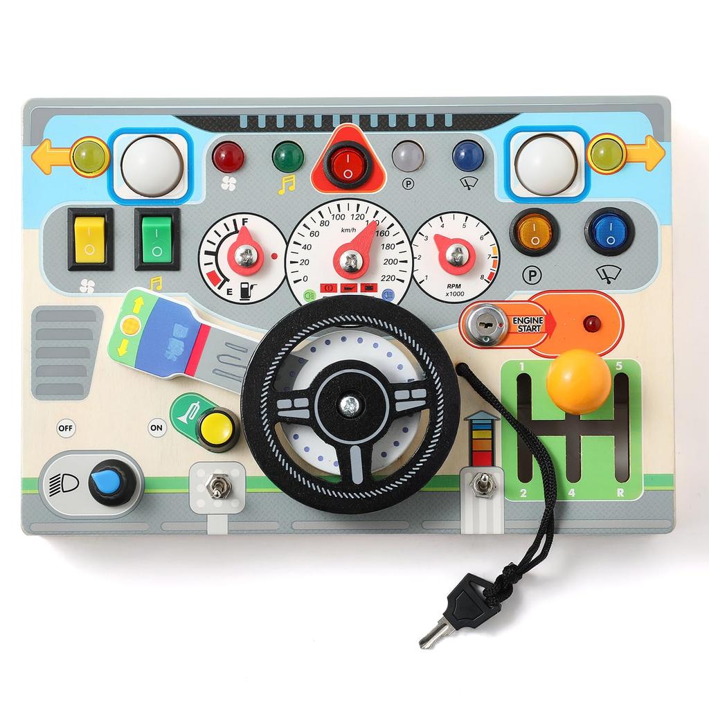 Promise Babe Montessori Busy Board Educational Toy 1 2 3 Years Old Birthday Gift for Boys Girls Simulated Driving Toy LED Toy Fingertip Education