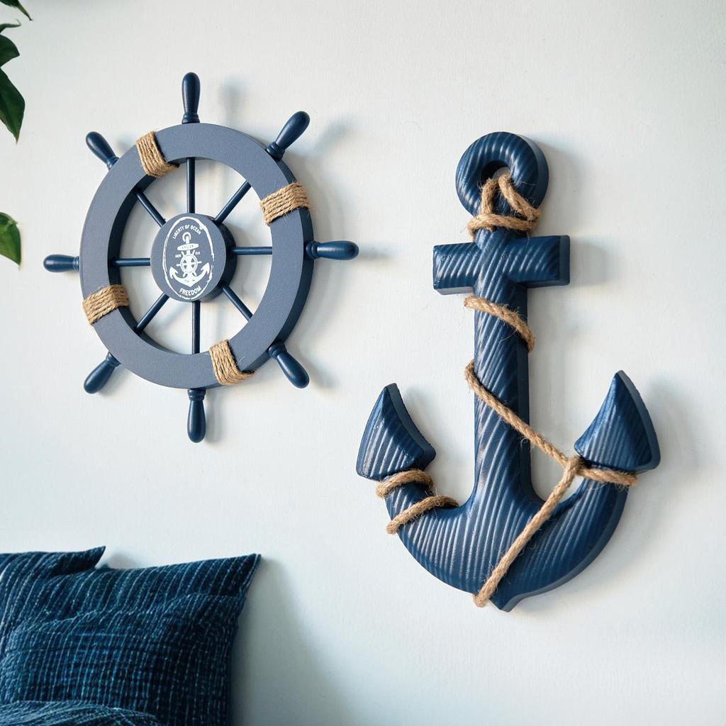 Mediterranean Style Wooden Ship Rudder / Anchor Decorative Hanging Piece - Ocean Theme Room Wall Decor Photo Wall Accessories