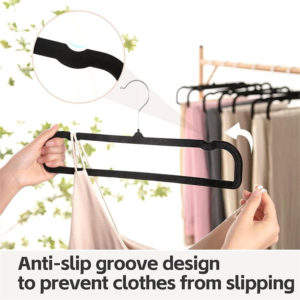 10CS Velvet Hangers Non Slip,Black Thin Space Saving Clothes Hanger for Closet Storage, Bra Jean Pants Organizer