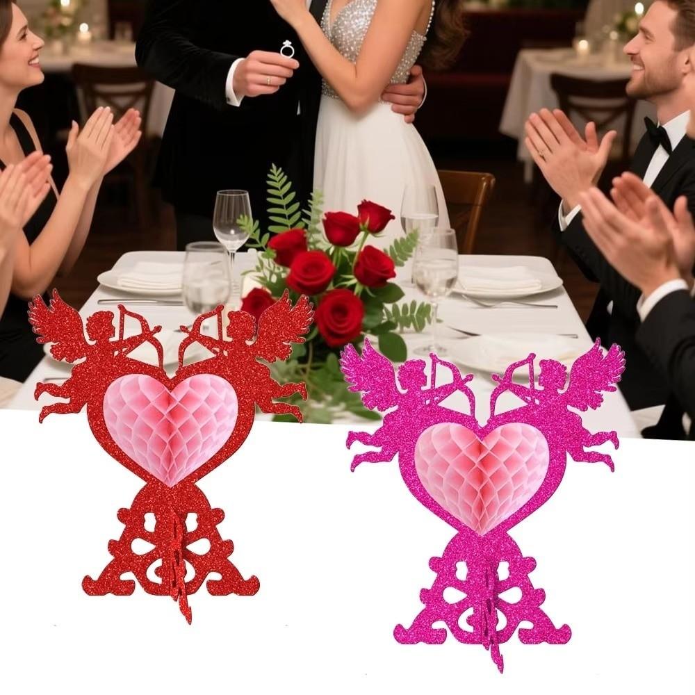 4pcs Red Color Heart Honeycomb Ornaments Valentine's Day Decorations Banquet Decoration
