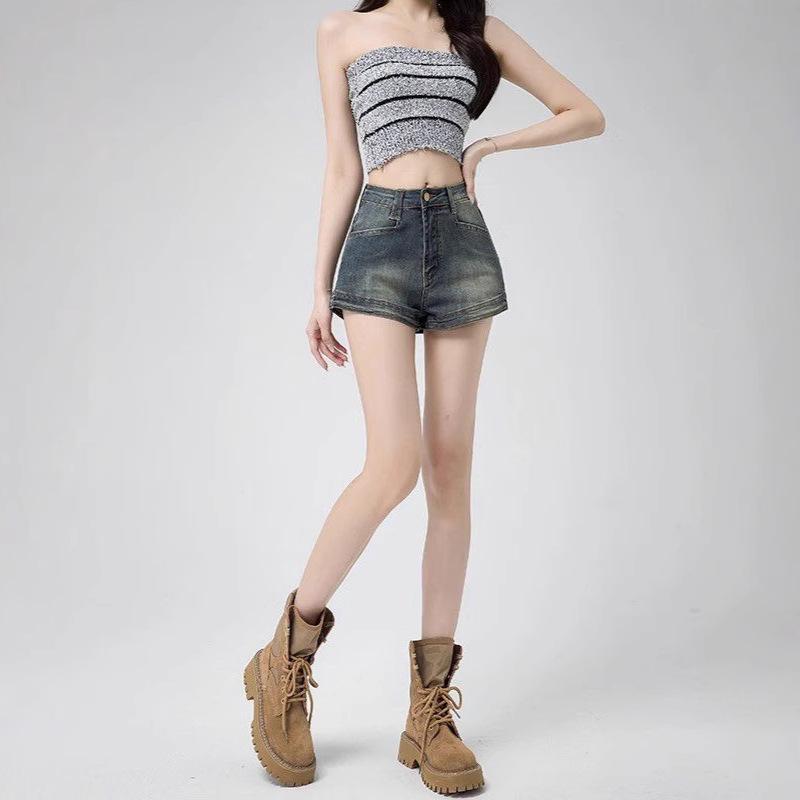 Women's 2025 High-Waisted Denim A-Line Hot Pants - New Summer Slim-Fit Elastic Shorts