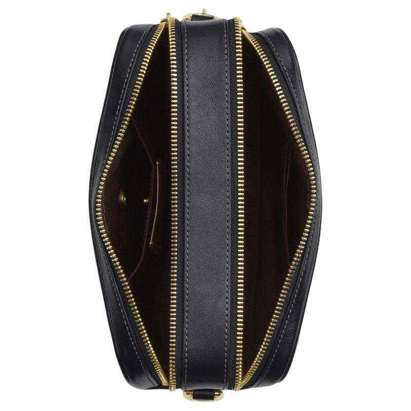 Coach Shoulder Bag CAREY 22 Gold Logo Double Zipper Closure Detachable Handle Strap Built-in Buckle Pocket Cow Leather Camera Small Women's Black