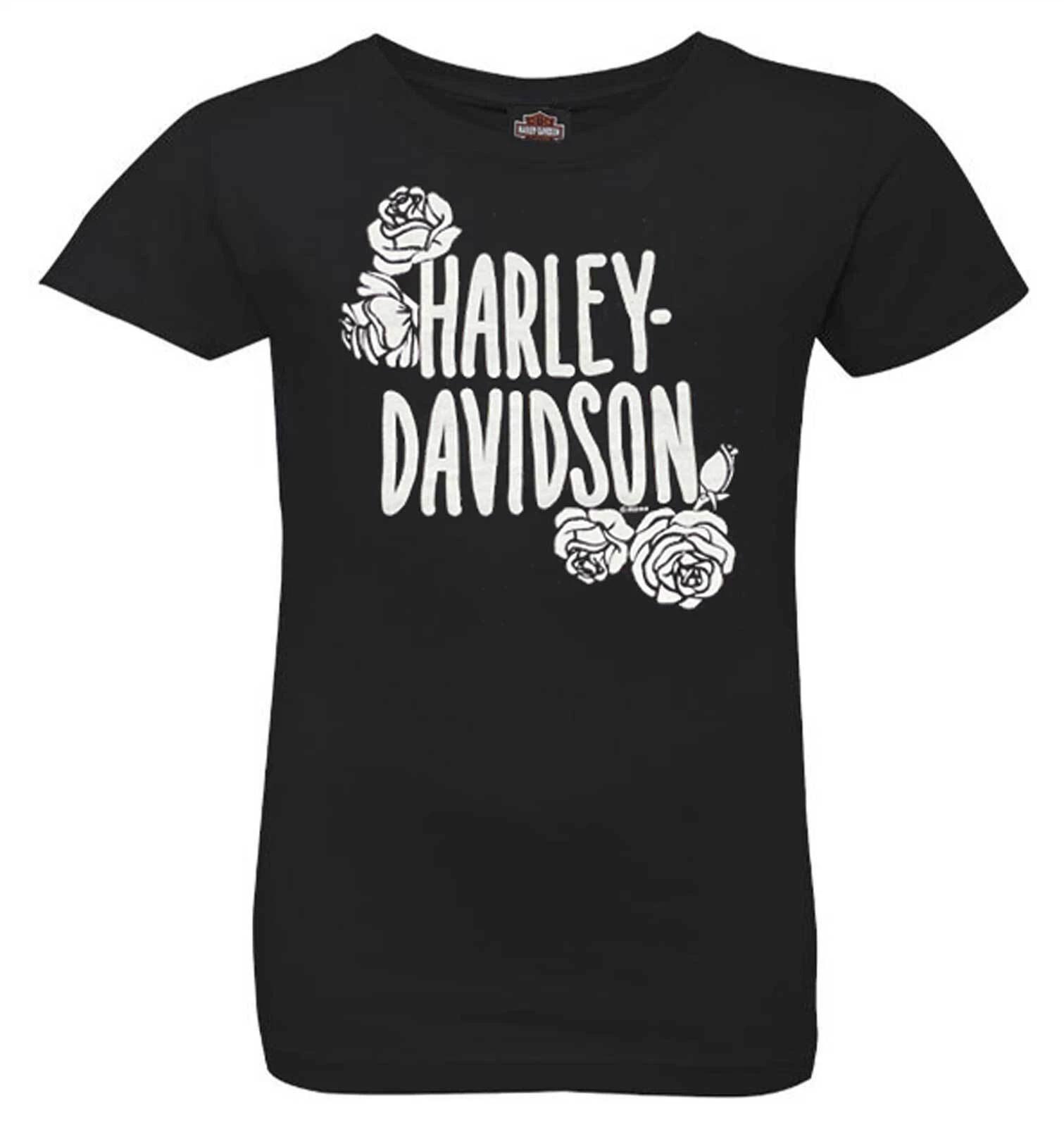 Harley-Davidson Little Girls H-D Roses Short Sleeve Crew-Neck Tee - Black 3XL