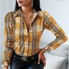 Autumn and Winter Women's Long-sleeved V-neck Colour Blocking Vintage Style Shirt Blouse Tops