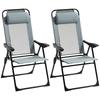 Folding Garden Chairs Set of 2, Portable Outdoor Patio Recliner Camping Chair with Adjustable Backrest, Grey