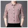 Men's Plaid Cotton-Linen Long Sleeve Shirt Casual Button-Down Top with Pockets 2.