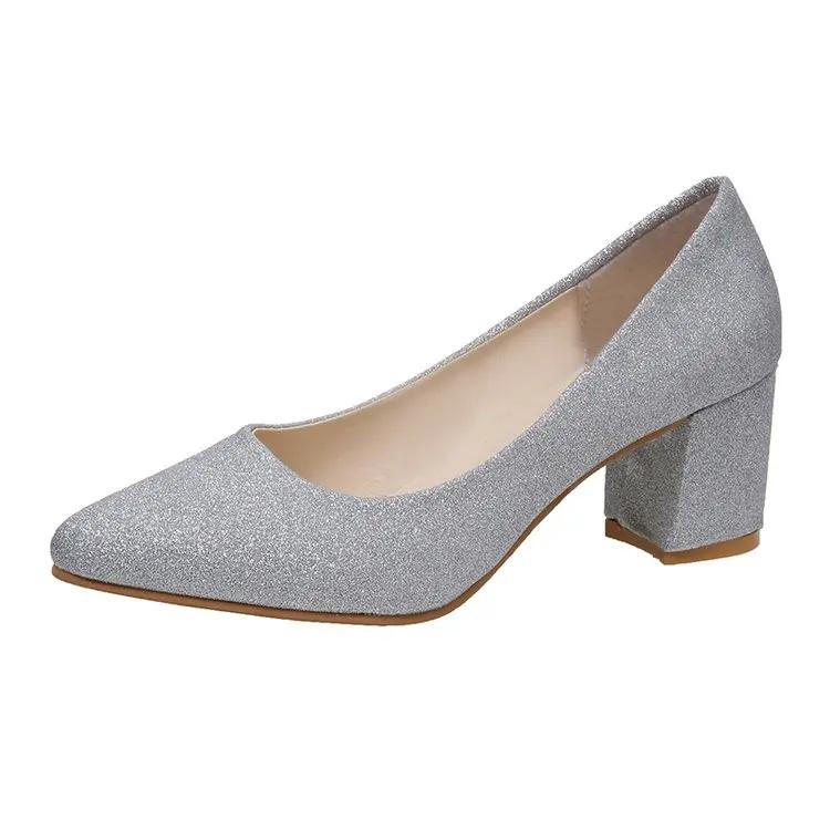 2024 Comfortable Ladies Shiny High Heels Pointed Toe Soft Spring Wide Version Comfortable Gold and Silver Shoes Large Size 33-41